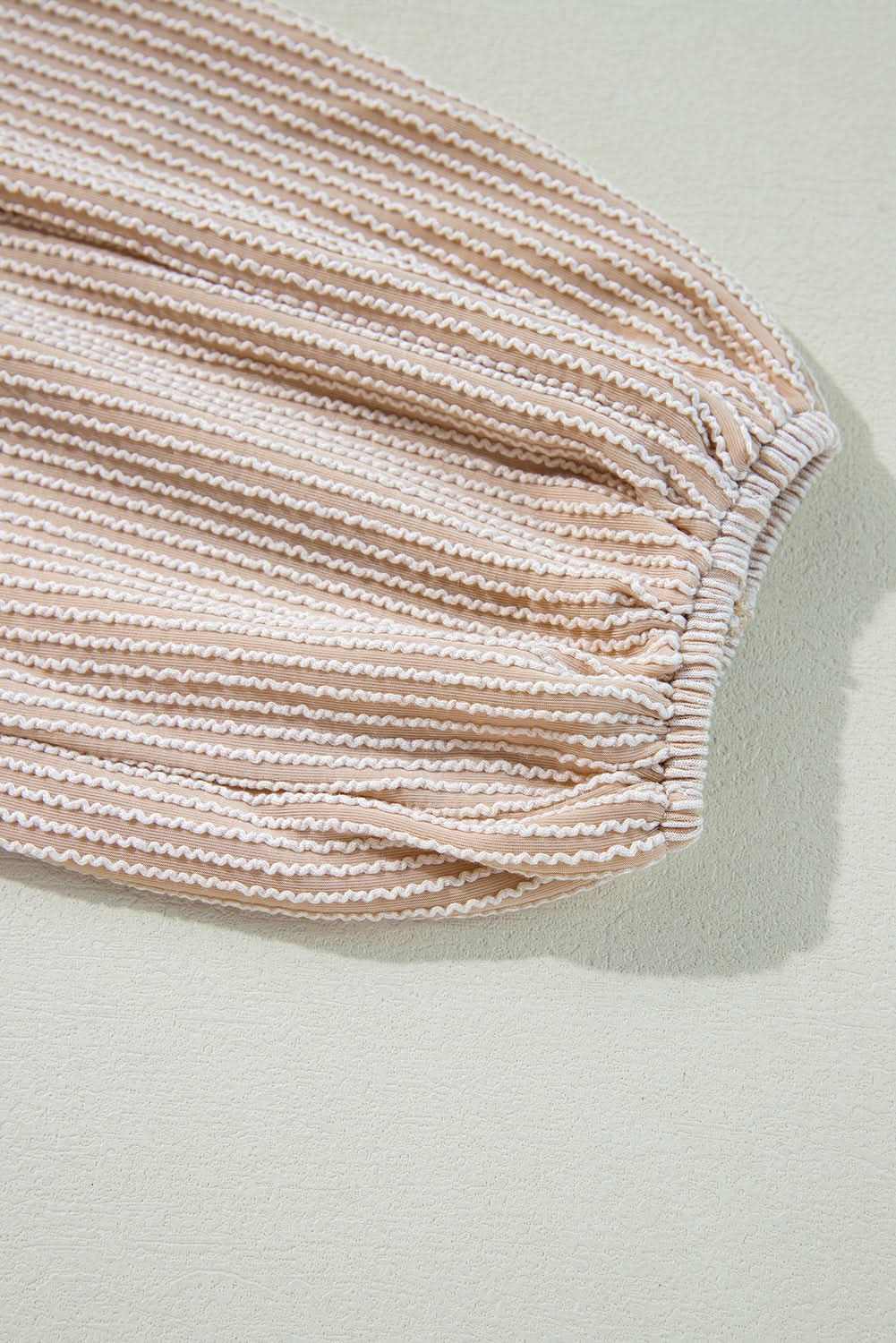 Parchment Corded Turn-down V Neck Bubble Sleeve Babydoll Blouse - Love Salve